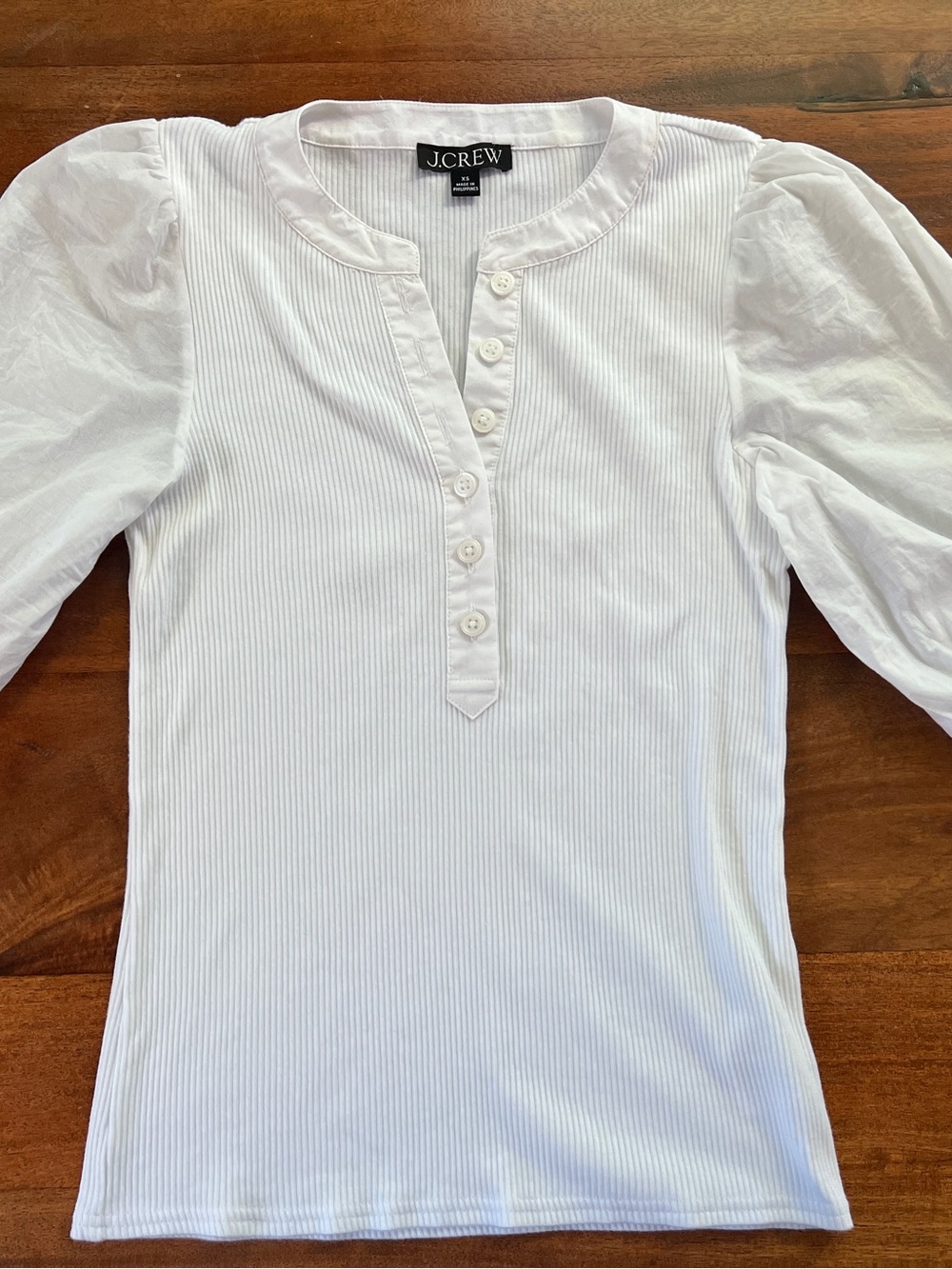 J.CREW Women’s White Cotton Balloon Sleeve V Neck Blouse Size XS
